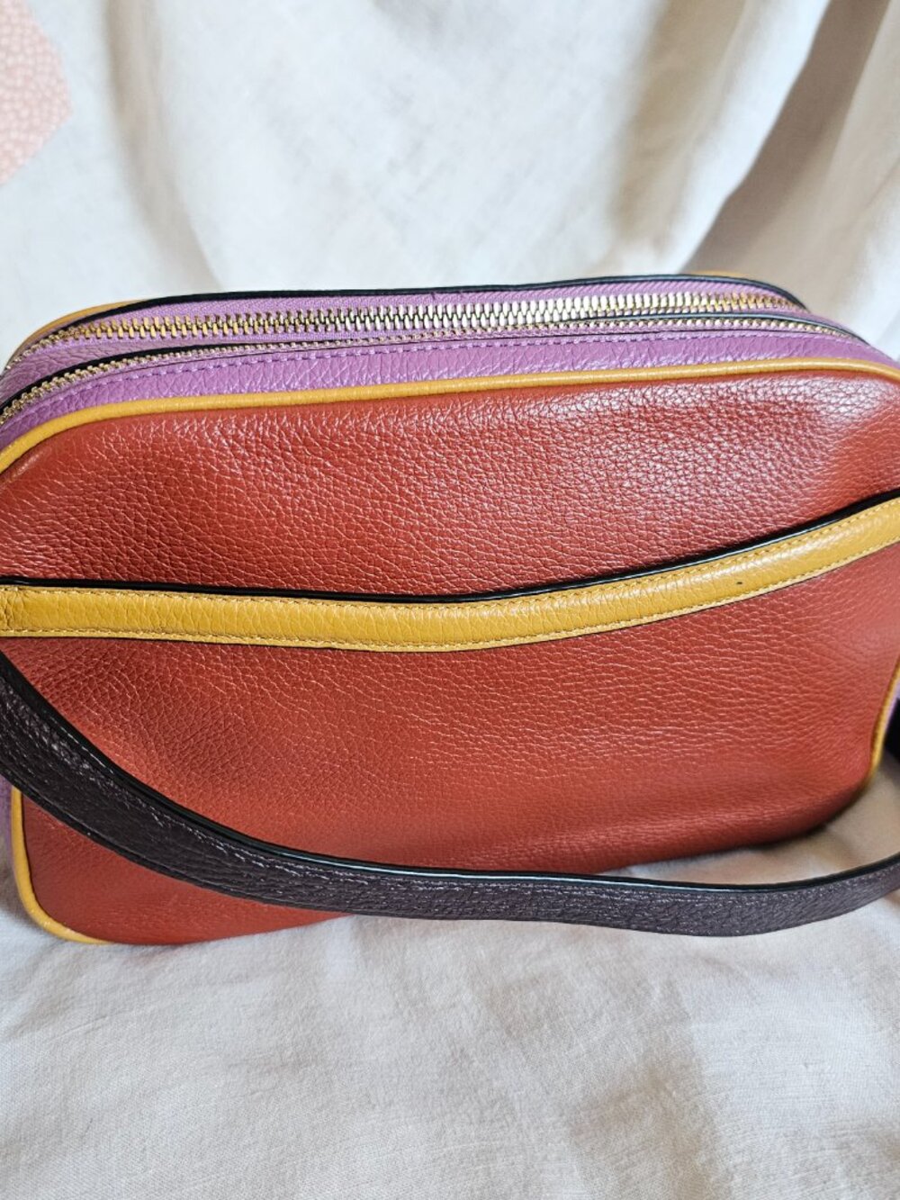 Coach Jes Colorblock Double Zip Crossbody Bag Pebbled Leather Rust Spice - Picture 2 of 11